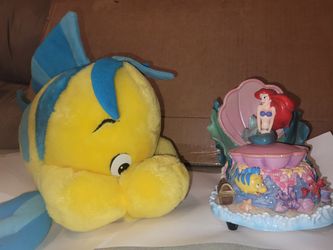 Disney The Little Mermaid bundle!! Flounder plush and musical Ariel figure!!