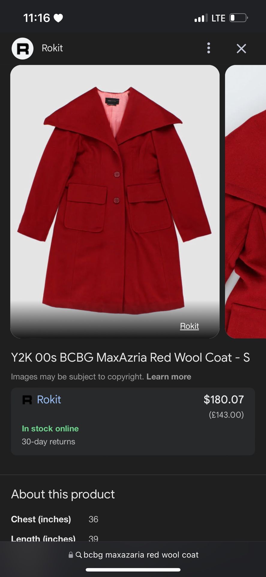 BCBG MaxAzria Xxs Red Wool Coat