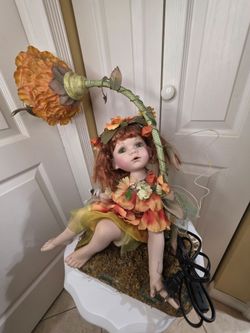 Whimsical Fairy Figure Table Light Metal Ceramic Table Flower Lamp
