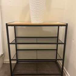 Modern Industrial 3-Tier Shoe Rack / Shelf with Faux Plant