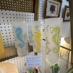 Frosted Sea Horse Federal glass, Tom Collin’s highball $25 each