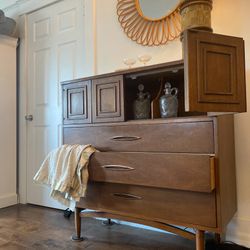 MCM Broyhill Sculptra Walnut Highboy Dresser Chest Bar Mid century modern