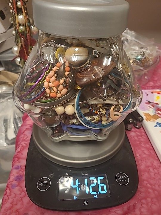 Large Mystery Jewelry Jar All Wearable Vtg now