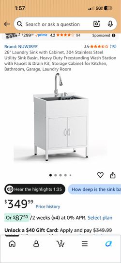 26" Stainless Steel Laundry Sink with Cabinet