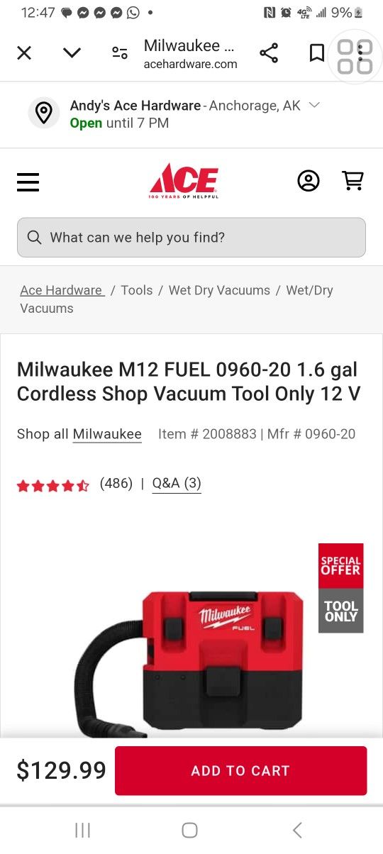 Milwaukee Cordless Vaccume