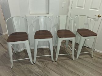 24 High White Metal Counter Height Stool with Back and Wood Seat (Set of 4)