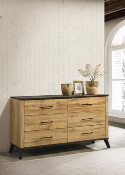 🌲 New Natural Pine Six-Drawer Dresser — Matte Black Pulls