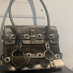 Stylish Hairy Black And Brown Handbag 