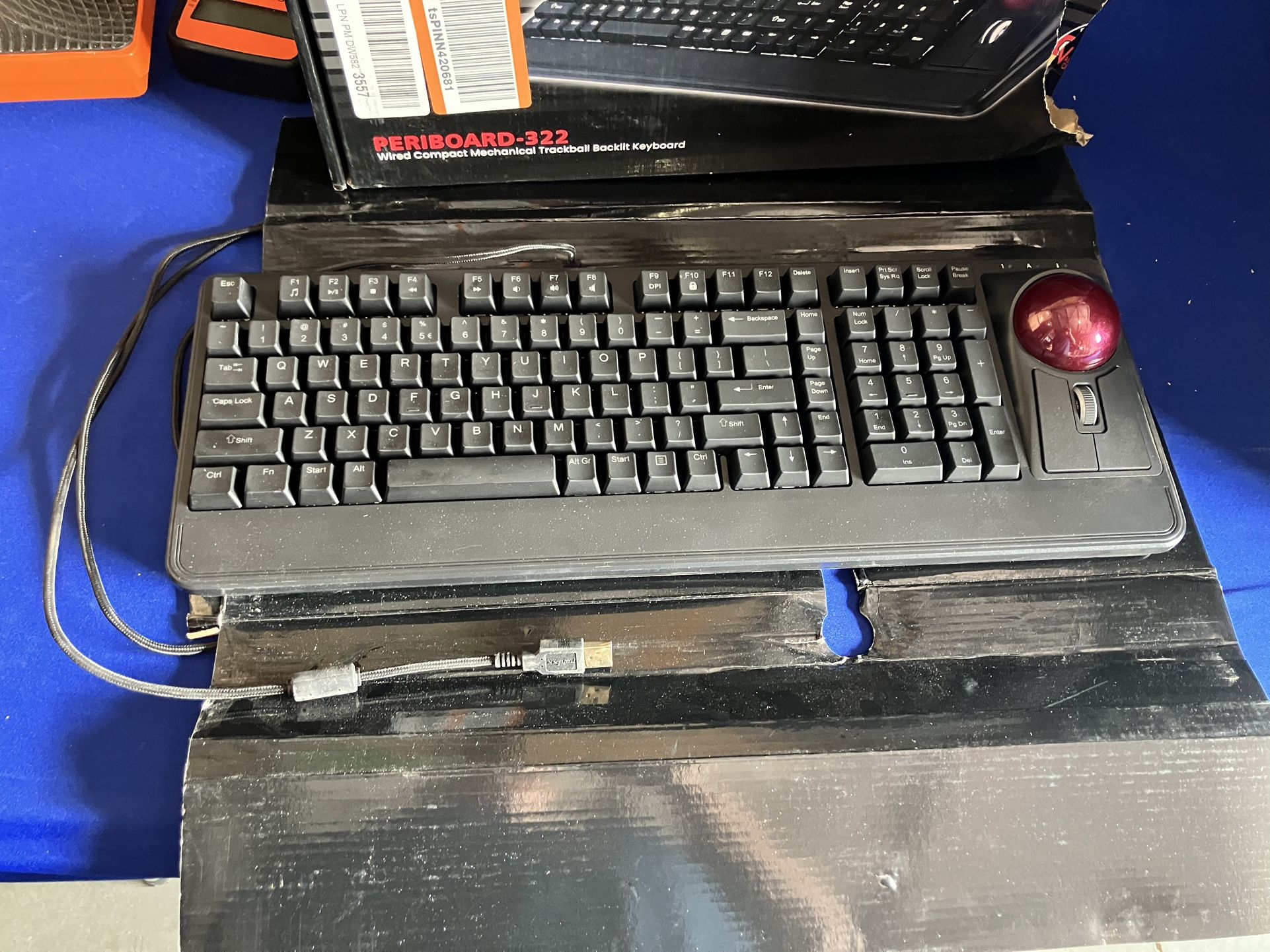 Perixx Periboard-322 Wired Mechanical Trackball Keyboard with 2 Hubs, 2.17 Inch Large Trackball, RGB Backlit Design, US English Layout (PB-322BUS-1157