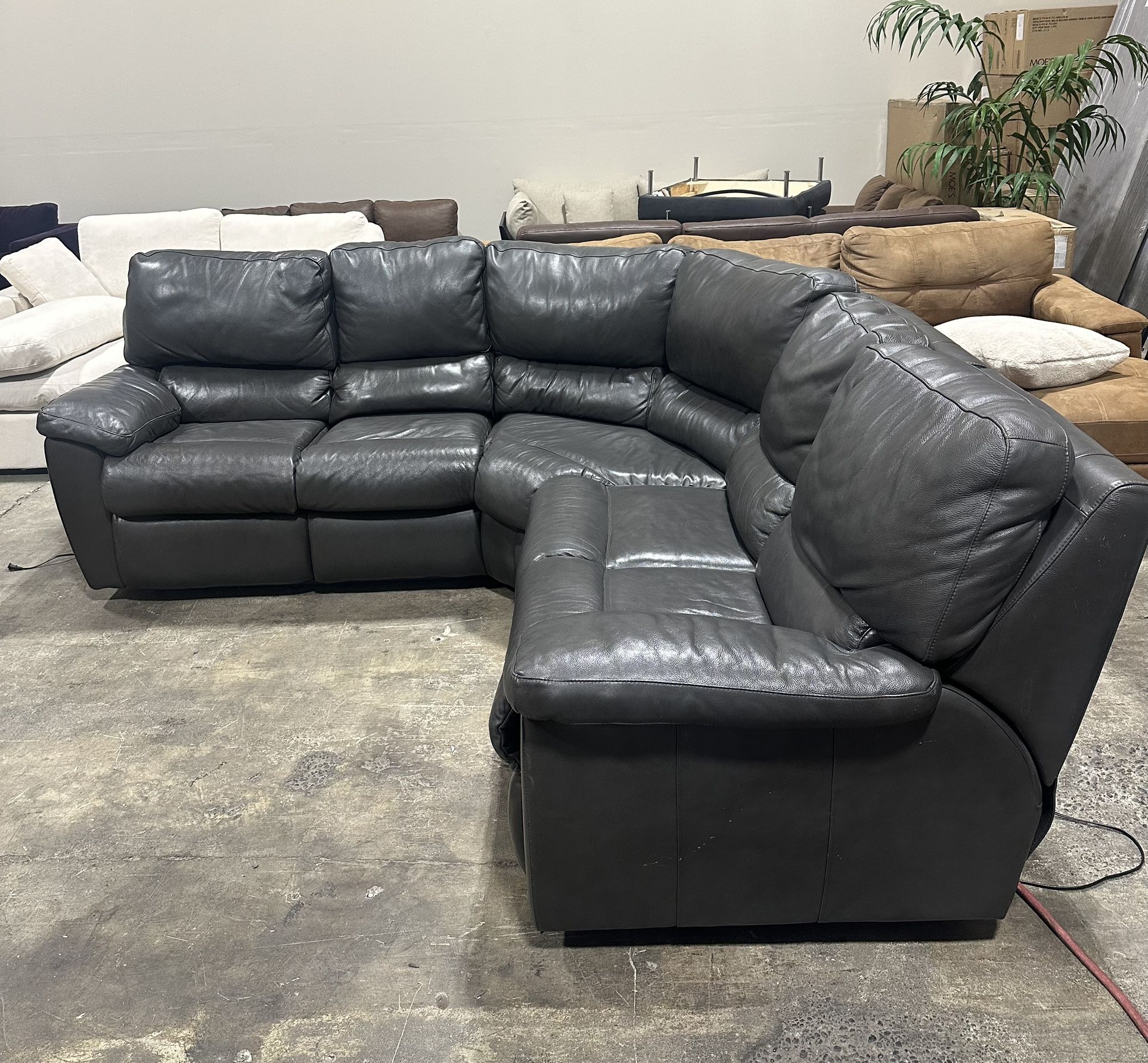 Gray Power Recliner Leather Sectional