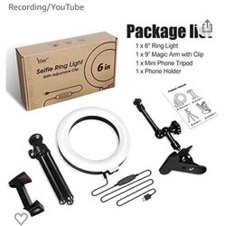 Ring Light for Computer Laptop Video Conference Lighting Kit with Clip&Overhead Tripod, 6" Webcam Light with Magic Arm&Phone Holder 