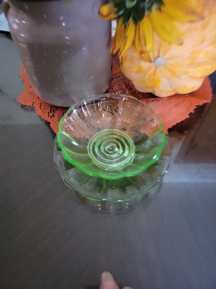 Vaseline Glass Bowl and Saucer