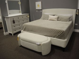 JGW Upholstered Beds King Upholstered Bed - White | Headboard