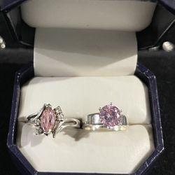 Sterling Silver Pink Ring Set