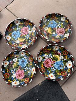 Vintage Batea Mexican Bowls Hand Painted On Wood 2” T X 15”, $15 Each Or $40 For 4