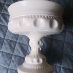 Vintage pedistal King Milk Glass Dish