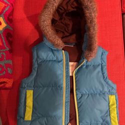 Hanna Andersson Blue Puffy Vest with faux fur collar Size 90/ 3