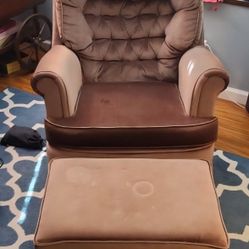 Brown Swivel/rocking Armchair With Ottoman