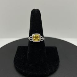 WG Cushion Cut Yellow Sapphire Ring