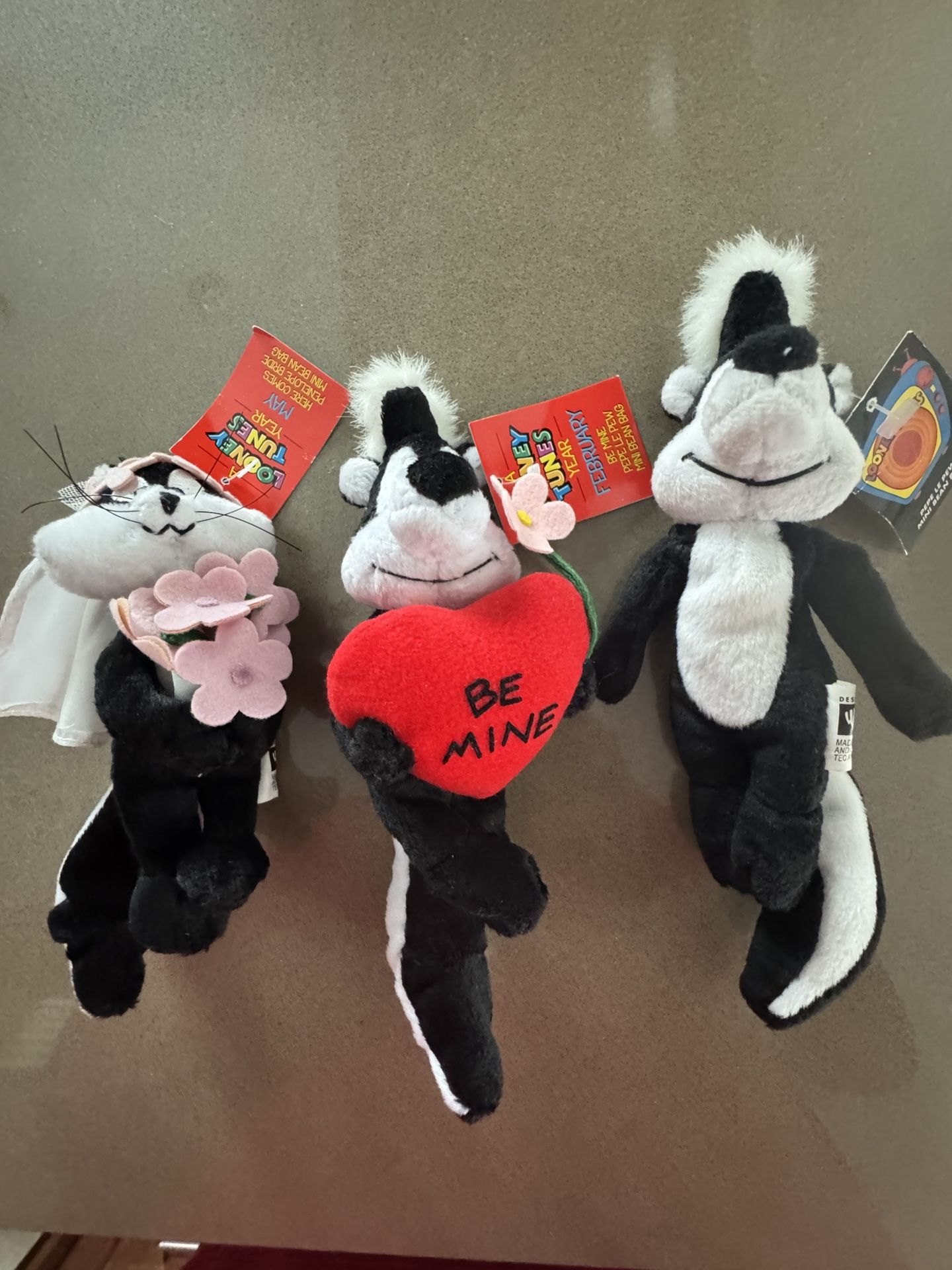 Set Of 3 Looney Tunes Pepe Le Pew mini bean bags