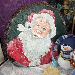 Hand Painted Santa Painting On Oak 
