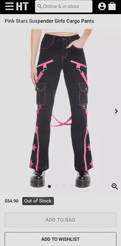 Pink Stars Suspender Girls Cargo Pants ghotic