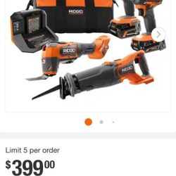 Brand New. RIDGID 18V TOOL COMBO KIT