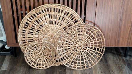 Tan Wicker Basket Set - 3 Decorative Pieces