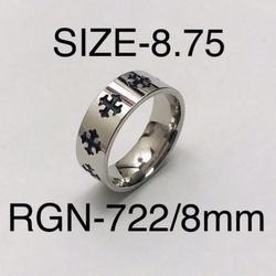 Stainless Steel Silver Cross Carved Ring Band: Size-8.75/RGN-722
