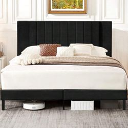 Flolinda Full Size Platform Bed Frame with Velvet Upholstered Headboard With Mattress And Box Spring (BRAND NEW) 