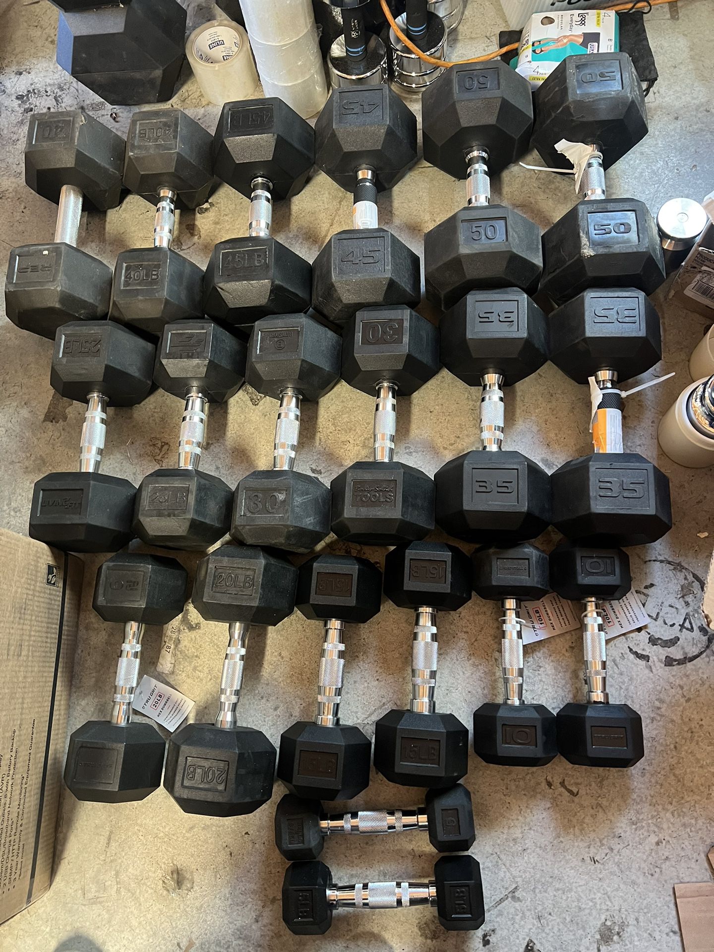 5-50lb Rubber Hex Dumbbell Set 550Lbs Total