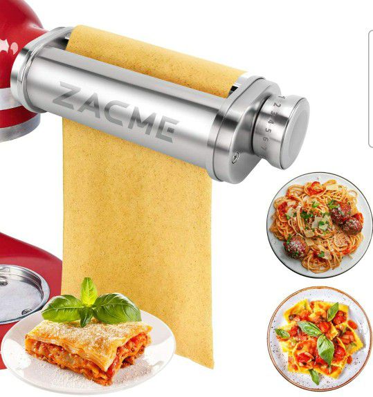 Pasta Roller Attachment for KitchenAid Stand Mixers, Stainless Steel Pasta Maker Accessories Washable Pasta Sheet Roller with Cleaning Brush (Silver)