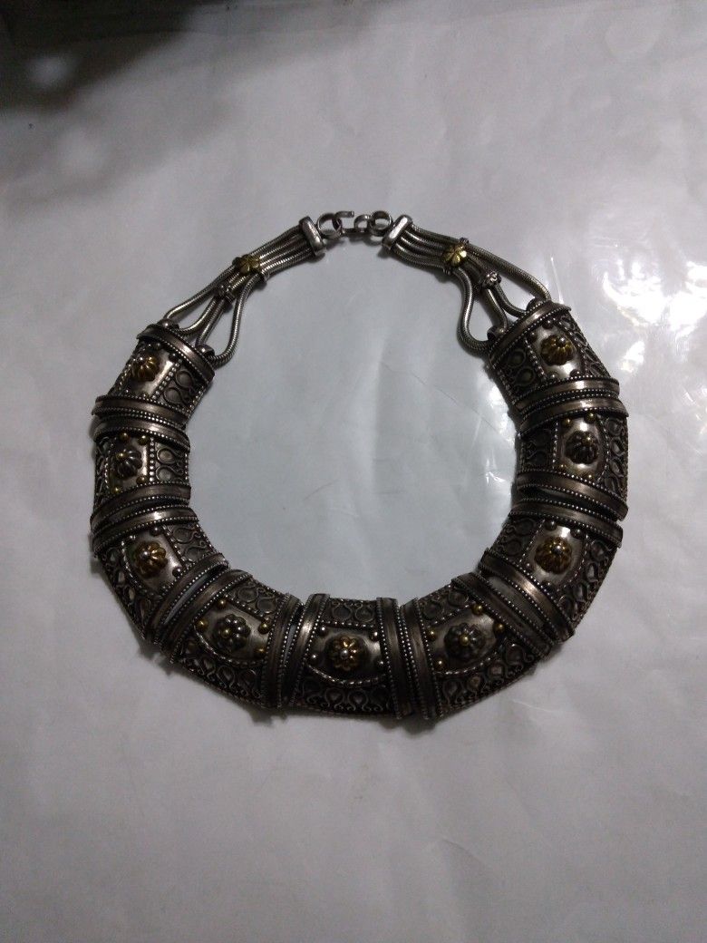 Heavy Old Silver Necklace Choker Very High Grade Silver Used