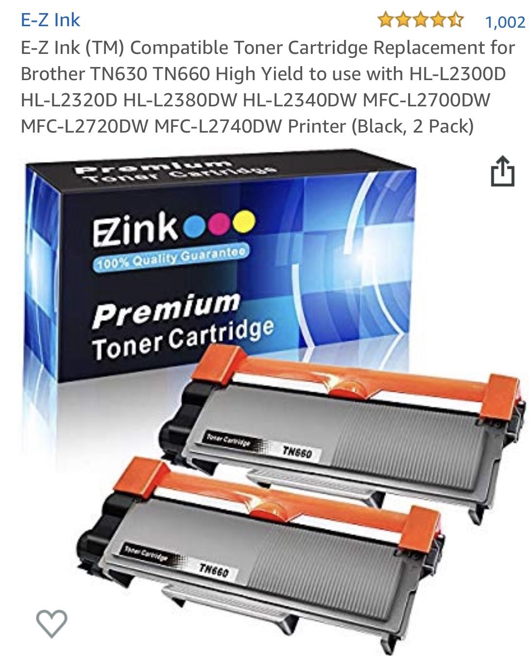 EZ Link Brother Printer Cartridge 2 in box TN 660 NEW