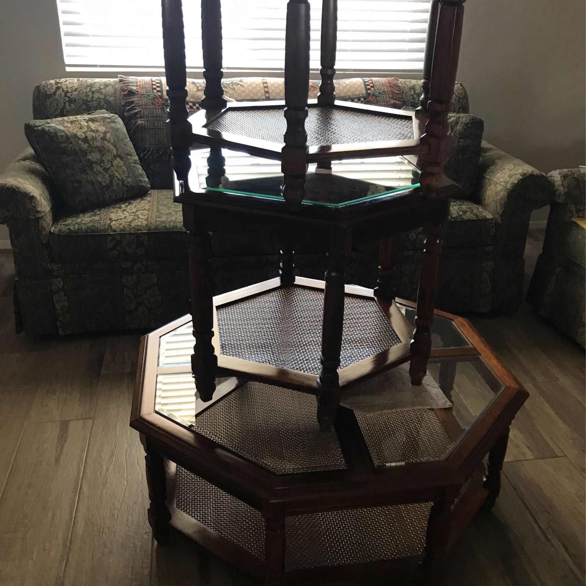 2 Lamp Tables, 2’ A, 20”H, Octagon, 1 Coffee Table,,38” A, 15”H