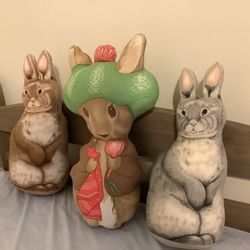 Vintage Fabric Bunny Family Made From Cut Outs 