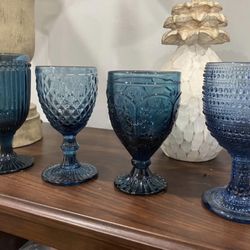 Dusty Blue Glass Goblet Cups