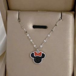 Brand New Stainless Steel Chain Minnie Mouse Silver Necklace In Gift Box 