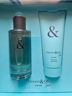 Tiffany & Co. Love for Him gift set featuring a 3.0 oz Eau de Toilette spray and a 3.4 oz shower gel.