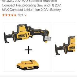 Atomic 20v Max Cordless Brushless Compact Reciprocating Saw And 20v Max Compact Lithium-ion 2.0ah 