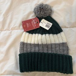 NWT one size American Needle green, cream, and gray striped knit beanie hat