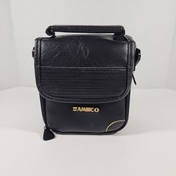 AMBICO BLACK LEATHER COMPACT CAMERA BAG CASE PADDED ZIPPERED