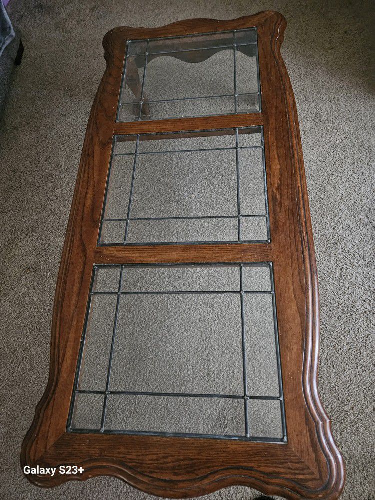 Vintage glass top with wood legs