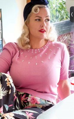 Pink Pearl Embellished Knit Sweater