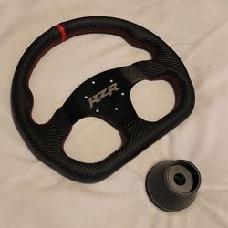Razor Steering Wheel With Adapter Black Carbon With Red Stitch 