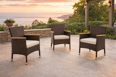 3 Piece Wicker Patio Chairs w/ Wood Armrest (We Have Multiple Boxes Available - Price is Per Box)