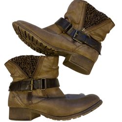 Pop Tan Ankle Booties Tan With Brown Buckles Size 7.5