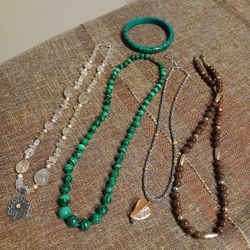 Mixed Lot -Stone Necklaces And Malachite BangleBracelet