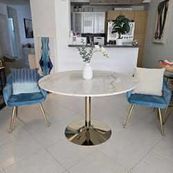 🤍 Round Marble Dining Table — Gold Brass Pedestal Base — 50" — $600 final price