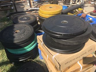 Full sets and gym equipment bumper plates new and used with mats